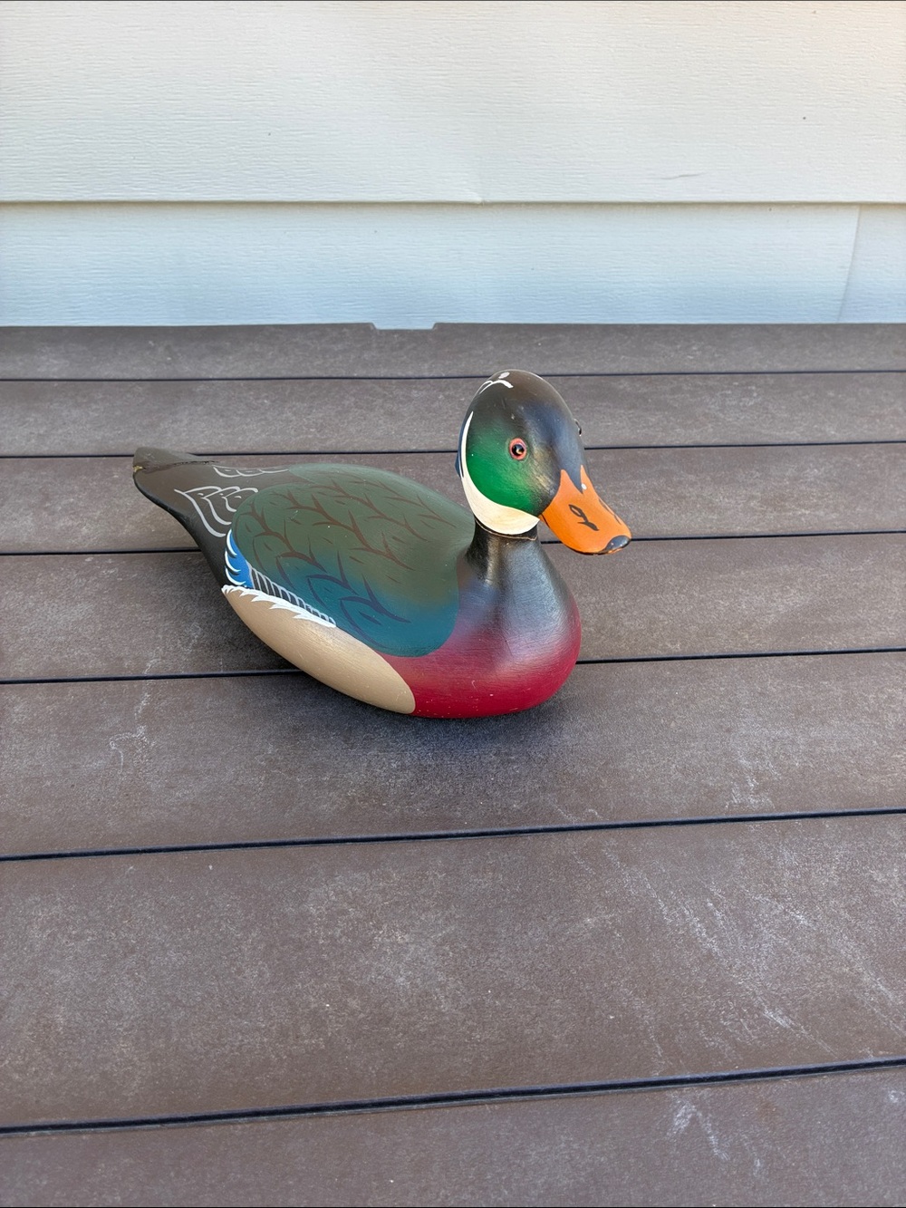 Vintage 1980 Robert Alan White Signed Hand-Carved Wood Duck Drake Decoy